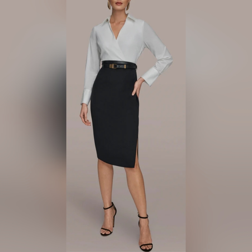 Donna Karan New York Belted Sateen Sheath Dress